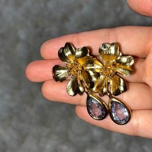Oscar de la Renta Clip-On Flower Tear Drop Earrings
